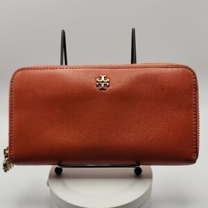 Tory Burch Burnt Orange Leather Wallet With‎ COA